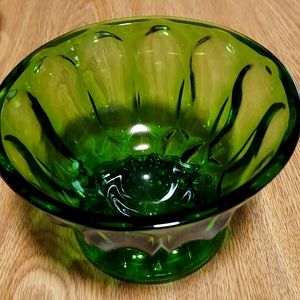 Vintage  Anchor Hocking Green  Glass Pedestal Candy Dish